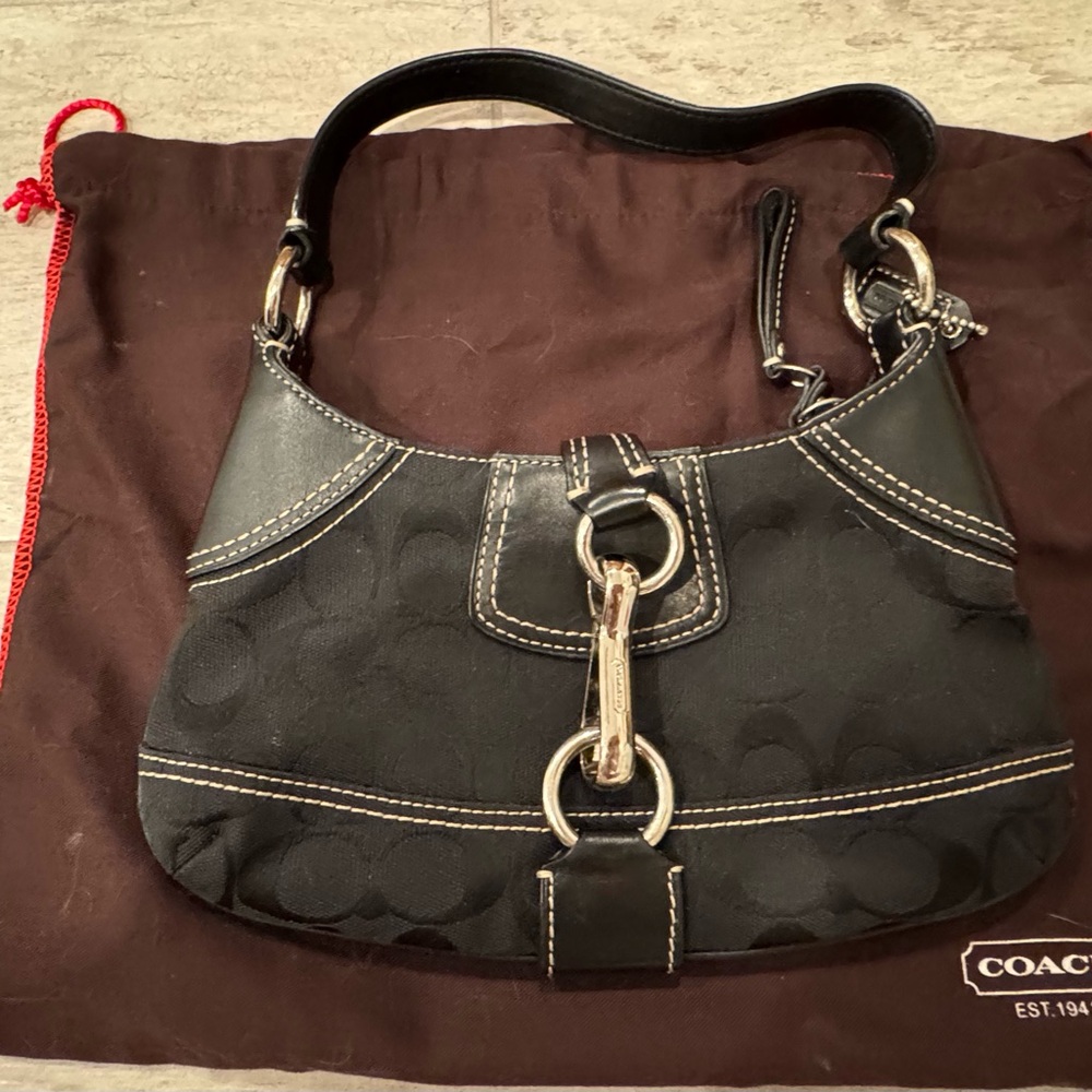 Coach Black Shoulder Bag with Silver Accents